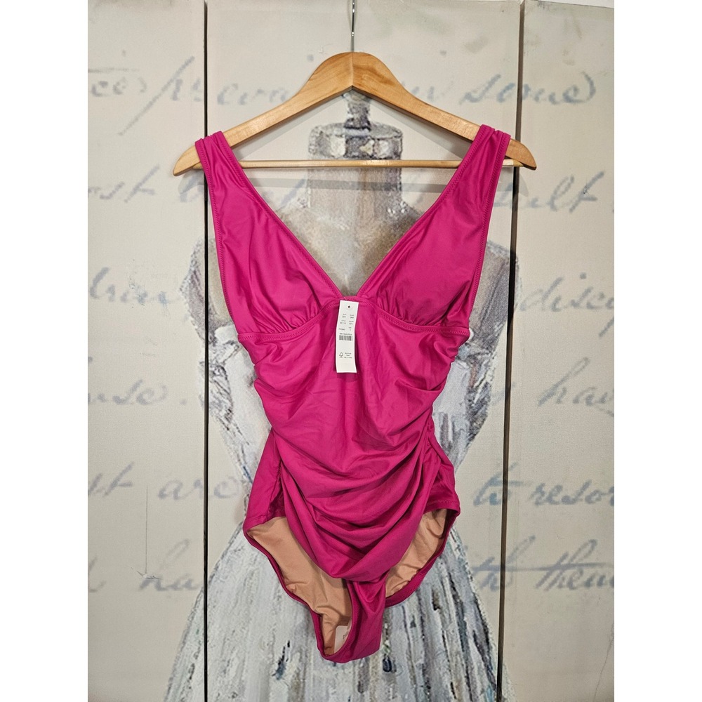 NWT J.Crew One Piece Swimsuit 8 Pink Ruched V-Neck BC116